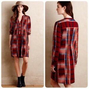 Tylho Anthropologie‎ Red Plaid Tunic Midi Dress XS